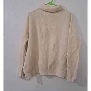Demylee New York Womens Large Turtleneck DROP SLEEVE SOFT WOOL Ivory sweater